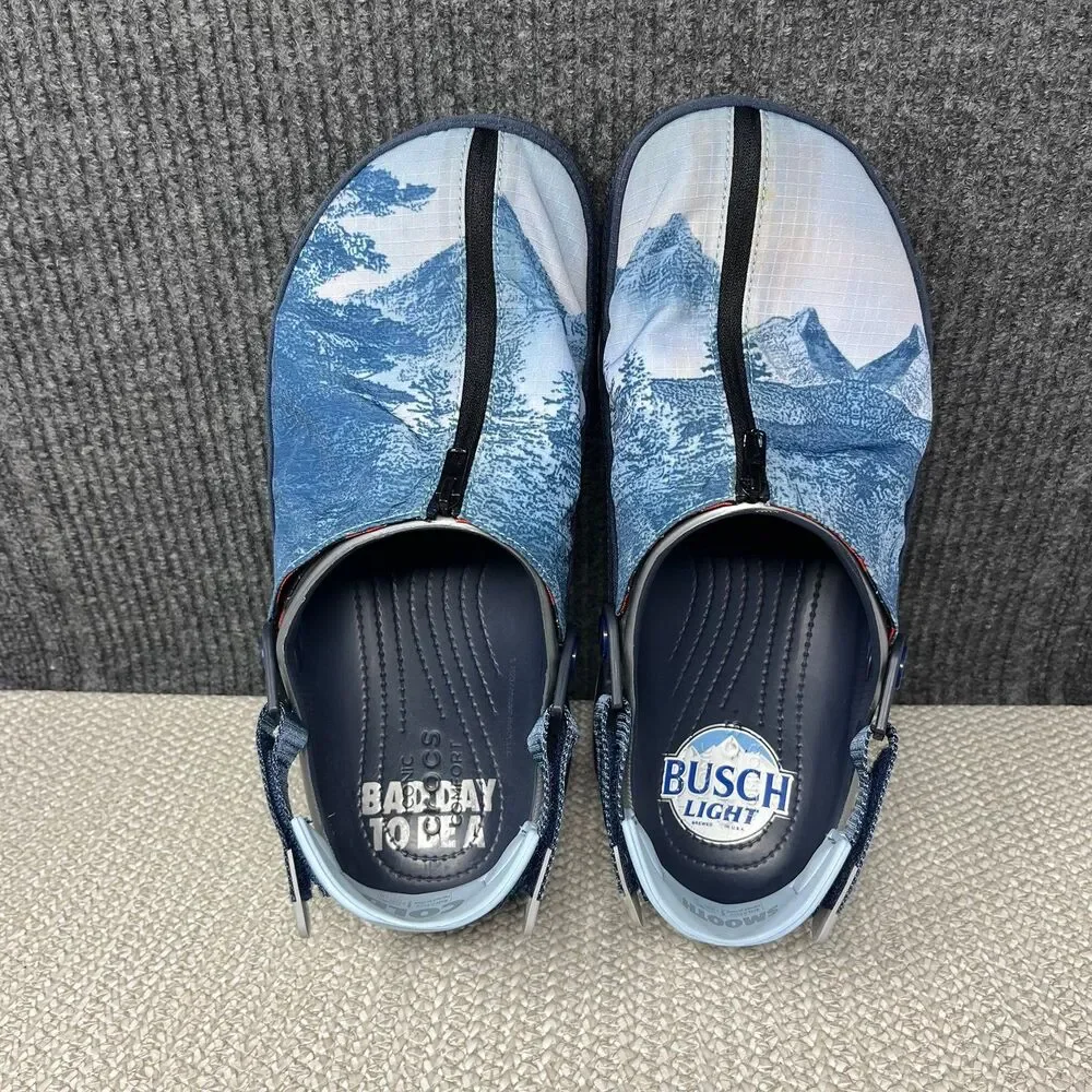 Crocs x Busch Light All Terrain Clog Slip Ons Blue Plaid Mens Size 12 US - Picture 5 of 8
